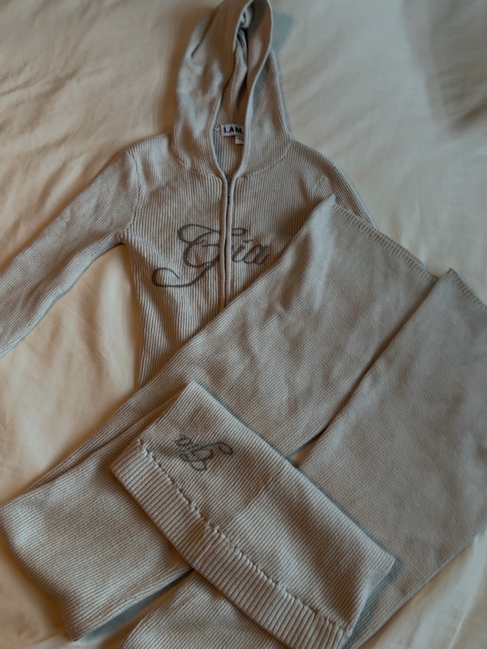 I.AM.GIA Taupe Ribbed Zip Hoodie & Knit Pants Set
